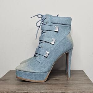 Thalia Sodi Women's Sasha Platform Dress Booties Size 10.5 Washed Denim NWT